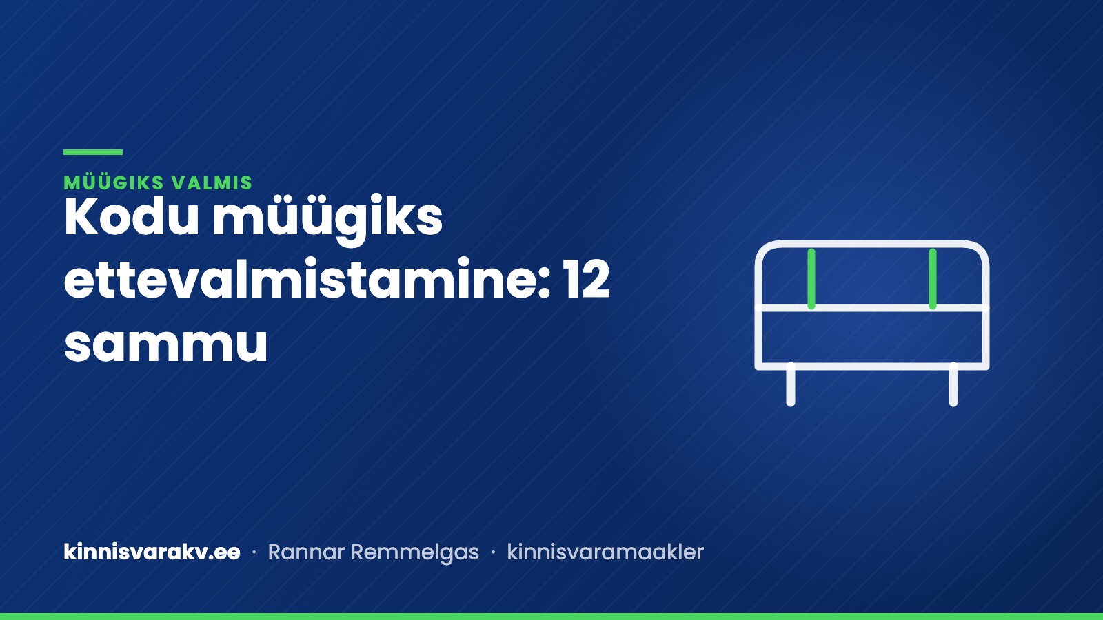 Sinine kaanepilt diivani sümboliga ja tekstiga „Kodu müügiks ettevalmistamine: 12 sammu“