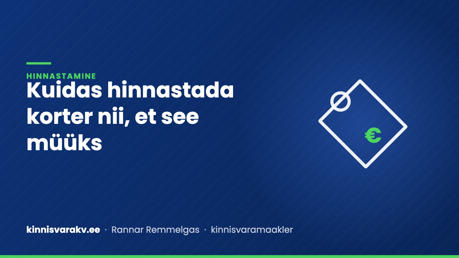 Sinine kaanepilt euromärgiga hinnasildi sümboliga ja tekstiga „Kuidas hinnastada korter nii, et see müüks“